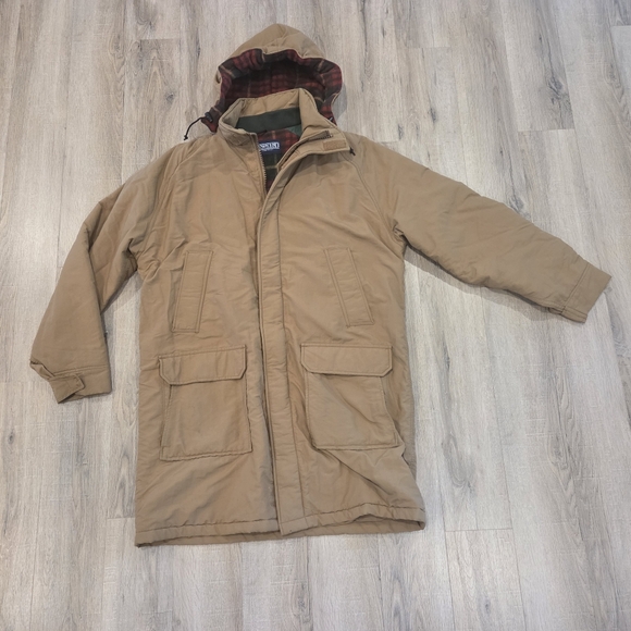 Vtg Lands End  Mens XLarge Hooded Wool Plaid Lined Parka Made USA 90s Coat Hood - Picture 1 of 10